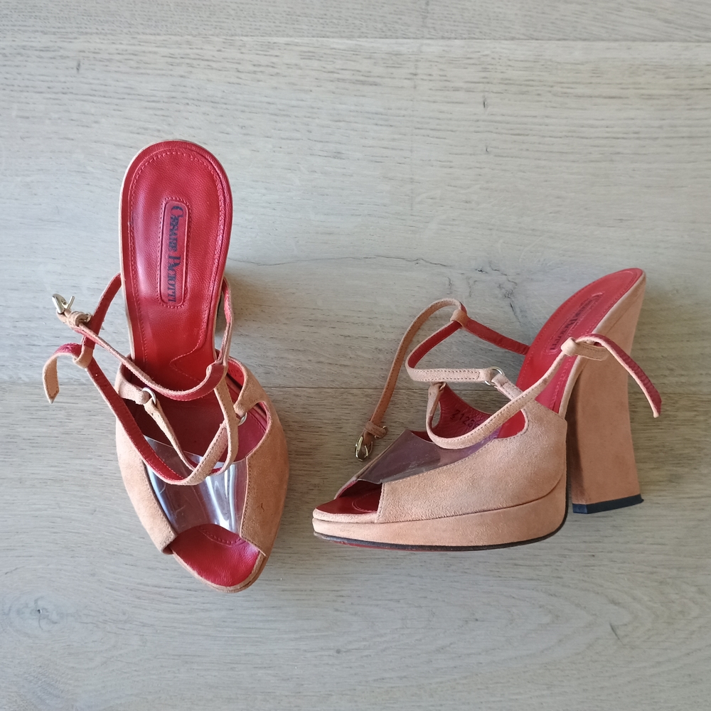 Cesare Paciotti Tan Suede Platform Heels